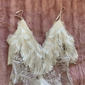 Fringe trim mesh minidress